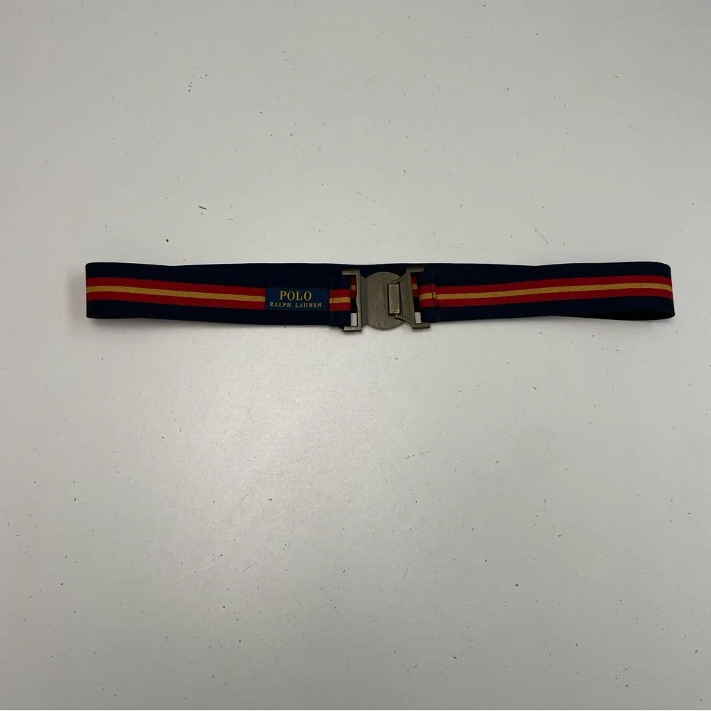 Polo Ralph Lauren Belt Stretchy Elastic Metal Buckle Blue Red Yellow Bronze